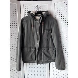 Stoic Women's Small Zip Canvas Work Sherpa Lined Jacket Green Hooded Chore